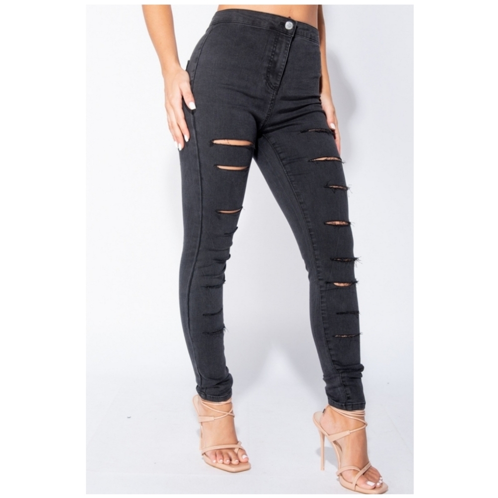 Charcoal Slash High-Waisted Jegging